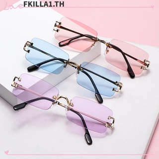 Fkilla แว่นตากันแดด UV 400 ไร้กรอบ ทรงสี่เหลี่ยมผืนผ้า สีโปร่งใส สไตล์วินเทจ แฟชั่นเรโทร สําหรับผู้ชาย และผู้หญิง 2021