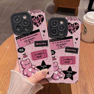 เคสโทรศัพท์มือถือหนังแกะ TPU นิ่ม กันตก ลายหมีภาษาอังกฤษ สําหรับ iPhone 11pro Max 14 Promax 15Promax 11 12 13 6 7 8Plus X Max