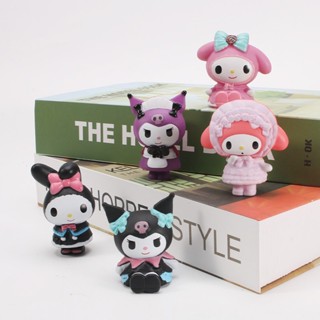 SANRIO ใหม่ ยอดนิยม ชุดของเล่นโมเดลตุ๊กตาการ์ตูน Kuromi Melodic ของขวัญวันเกิด สําหรับตกแต่งเค้ก 5 ชิ้น