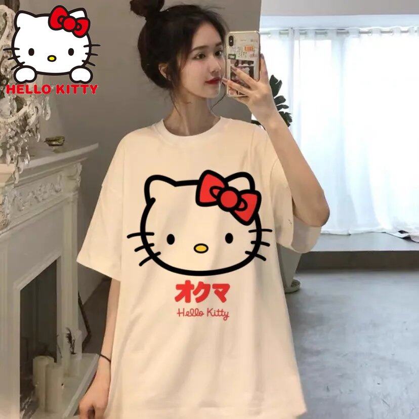 kawaii-hello-kitty-shirt-y2k-top-women-clothes-cotton-japanese-sanrio-kuromi-short-sleeve-t-shirt-female-couple-loose-s