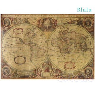 Blala โปสเตอร์กระดาษ ลายแผนที่โลก สีน้ําตาลด้าน สไตล์วินเทจ ย้อนยุค ขนาด 71x50 ซม. สําหรับตกแต่งบ้าน