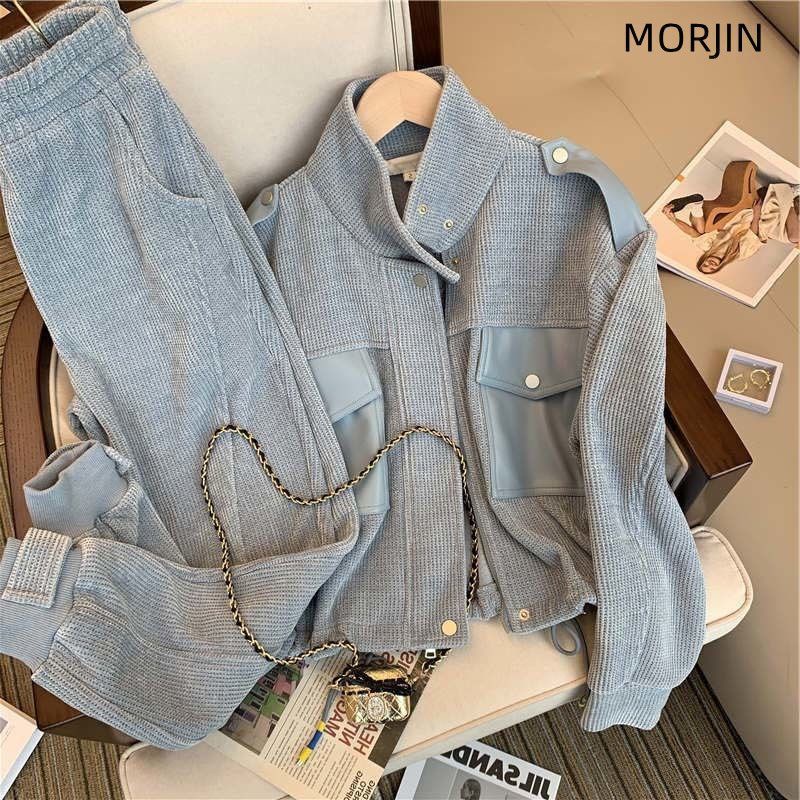 morjin-สีเทา-ชุดวันว่างสําหรับฤดูหนาวปี-2022-แฟชั่นย้อนยุคยุคเกาหลีลดอายุลง-2-ชุด