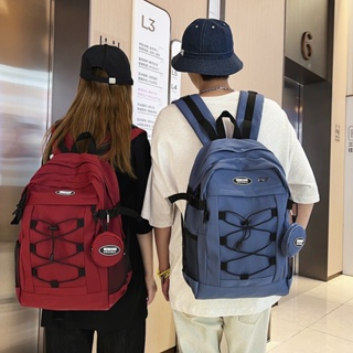 กระเป๋าเป้สะพายหลัง แบบผูกเชือก แบบเรียบง่าย แฟชั่นฮาราจูกุ สไตล์เกาหลี และญี่ปุ่น สําหรับนักเรียนผู้ชาย และผู้หญิง