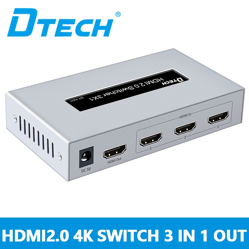 Dtechhdmi Matrix สวิตช์ 3 in 1 out 4K×2K Audio Video HDMI Switch Video Switcher 3x1 DT7431