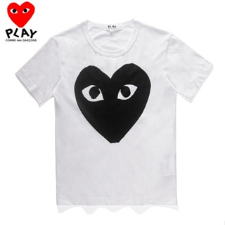 (ใหม่) เสื้อยืดแขนสั้น ผ้าฝ้ายแท้ พิมพ์ลาย COMME DES GARCONS CDG PLAY ทรงหลวม สไตล์เรียบง่าย แฟชั่นสําหรับเด็กผู้หญ_01