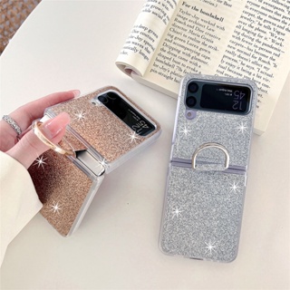 เคสโทรศัพท์มือถือ ประดับเพชร กลิตเตอร์ ระยิบระยับ พร้อมแหวนนิ้ว หรูหรา สําหรับ Samsung Galaxy Z Flip4 Z Flip3 Z Flip4 Z Flip3