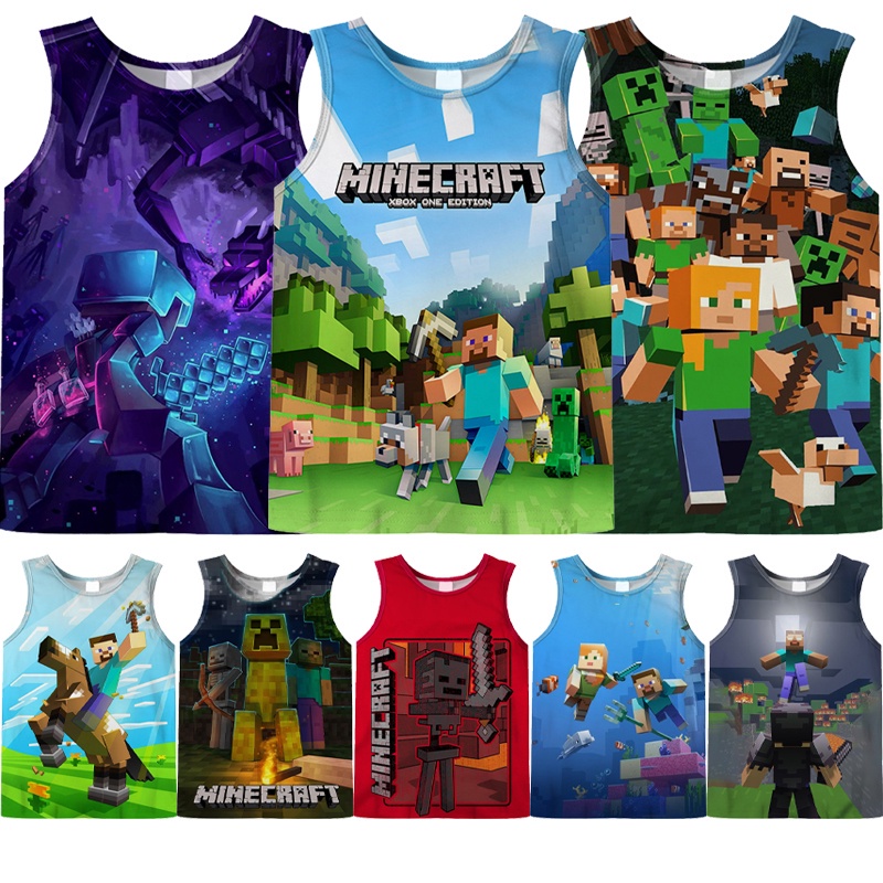 เสื้อกล้ามลําลอง-แขนกุด-พิมพ์ลายการ์ตูนเกม-minecraft-3-มิติ-สําหรับเด็กผู้ชาย-และเด็กผู้หญิง