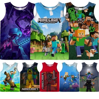 เสื้อกล้ามลําลอง แขนกุด พิมพ์ลายการ์ตูนเกม Minecraft 3 มิติ สําหรับเด็กผู้ชาย และเด็กผู้หญิง