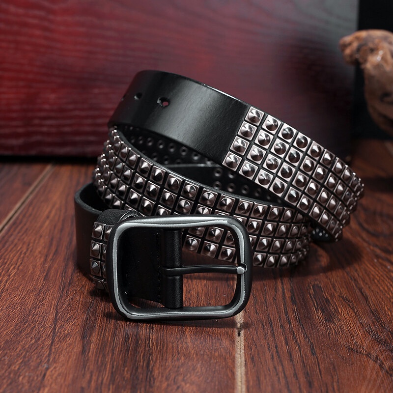 2023หรูหราโลหะrivet Punk Hip Hopเข็มขัดใหม่หนังmens Studded Rockเข็มขัด