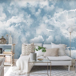 วอลเปเปอร์ติดผนัง ลายก้อนเมฆ นกนางนวล 3D สีฟ้า สีขาว สําหรับห้องนอนเด็ก ห้องนั่งเล่น ห้องนอน โซฟา พื้นหลังทีวี