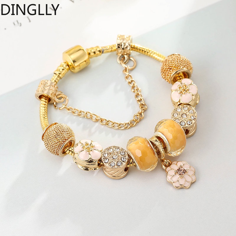 dinglly-สีทอง-ทรงกลม-ดอกไม้-เสน่ห์-สร้อยข้อมือ-สําหรับผู้หญิง-diy-โคเฮอร์-ลูกปัด-เสน่ห์-สร้อยข้อมือ