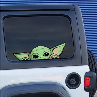 VANS สติกเกอร์ไวนิล Peeking Baby Yoda สําหรับติดตกแต่งรถยนต์ | รถบรรทุก | รถตู้ | รถ SUVs | กําแพง | Windows | แล็ปท็อป | สมุดโน๊ต |
