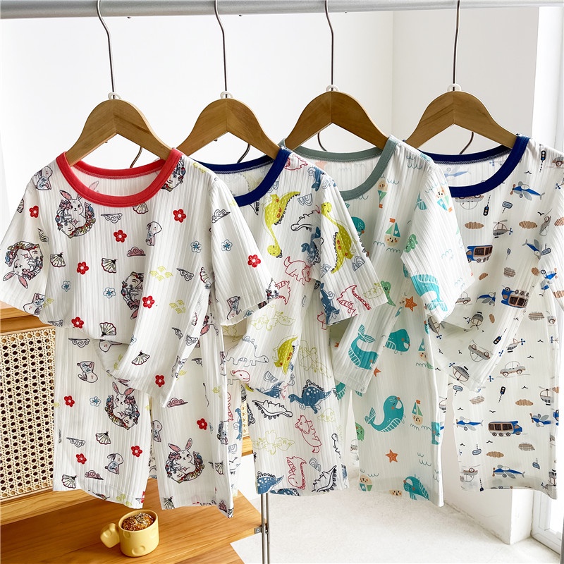 ชุดนอนเด็ก-ผ้านิ่มใส่สบาย-เสื้อผ้าเด็กผ้าร่อง-ชุดนอน3ส่วน