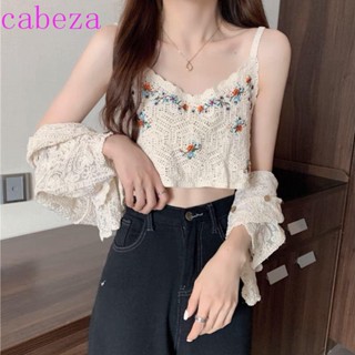 Cabeza เสื้อสายเดี่ยวลําลอง คอวี แขนกุด ปักลายดอกไม้ สไตล์สตรีท เหมาะกับฤดูร้อน สําหรับสตรี y2k