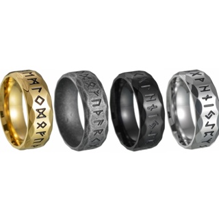 แบรนด์ใหม่ แหวนเหล็กไทเทเนียม สเตนเลส ลายตัวอักษร Viking 8 มม. สไตล์เรียบง่าย สร้างสรรค์ สําหรับผู้ชาย