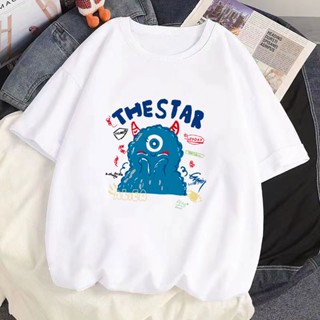 เสื้อยืดแขนสั้นลําลอง ทรงหลวม พิมพ์ลายการ์ตูนน่ารัก แบบเรียบง่าย แฟชั่นฤดูร้อน สําหรับผู้หญิง