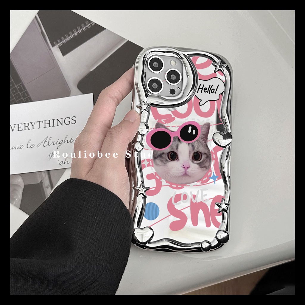 เคสโทรศัพท์มือถือ-เคลือบไฟฟ้า-ลายแว่นกันแดด-สีชมพู-แวววาว-สําหรับ-iphone-14promax-13-12-11-xr-xs-x-xsmax-dinuo