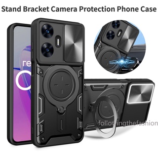 เคสโทรศัพท์มือถือ แบบแม่เหล็ก พร้อมแหวนขาตั้ง ป้องกันเลนส์กล้อง กันกระแทก สําหรับ OPPO Realme C55 4G 2023 C33 C31