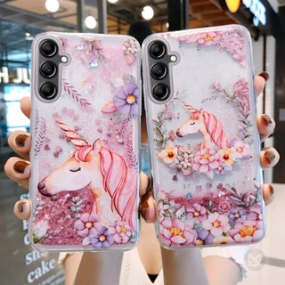 เคสโทรศัพท์มือถือแบบใส มีทรายไหล แต่งกลิตเตอร์ ลายยูนิคอร์น สําหรับ Samsung Galaxy A14 A24 A34 A54 A13 A23 A33 A53 A73 A11 A21S A31 A51 A71 A10 A20 A30 A50 A50S A30S A70 M51 A9 A7 2018