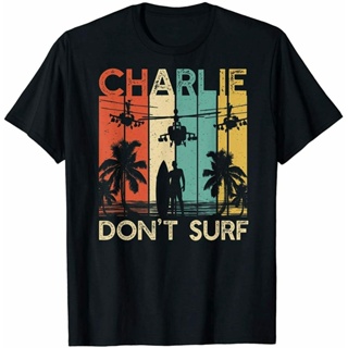 ดูดีนี่ เสื้อยืดผ้าฝ้ายพิมพ์ลายคลาสสิก พร้อมส่ง เสื้อยืดผ้าฝ้าย พิมพ์ลาย Charlie DonT Surf Vietnam War Apocalypse หลากส