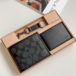 Hertiage compact id wallet F74736  กระเป๋าสตางค์ผู้ชายใบสั้น แท้ COAC H กะทัดรัด กระเป๋าสตางค์สองพับ