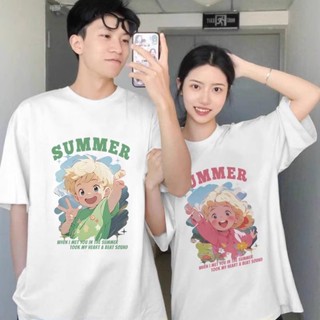 ใหม่ เสื้อยืดคอกลม แขนสั้น พิมพ์ลายการ์ตูนน่ารัก ทรงหลวม โอเวอร์ไซซ์ แฟชั่นฤดูร้อน สําหรับคู่รัก 2023