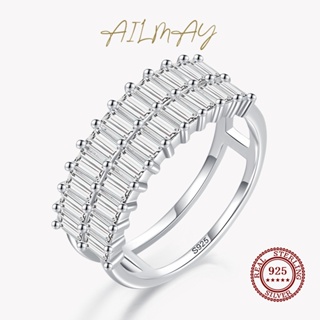 Ailmay ใหม่ แหวนเงินแท้ 925 ทรงสี่เหลี่ยมผืนผ้า หรูหรา เครื่องประดับ สําหรับผู้หญิง หมั้น งานแต่งงาน 2021