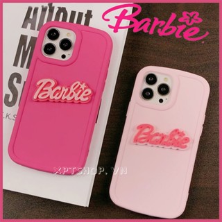 เคสโทรศัพท์มือถือแบบนิ่ม กันกระแทก กันรอยกล้อง ลายตัวอักษรบาร์บี้ ดอกกุหลาบ แดง ชมพู สําหรับ iPhone 14 13 12 11 Pro Max XR IX