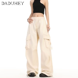 DaDuHey🎈 Women American Style Retro Overalls High Waist Loose Wide Leg Multi-Pocket Loose Fashion Ice Silk Cargo Pants