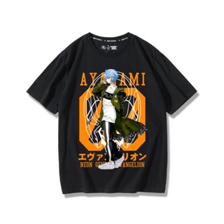 ราคาถูก เสื้อยืด EVA Ayanami Rei/Asuka Langley Soryu แขนสั้นผ้าฝ้ายพิมพ์ลายน้ำด้านบน เสื้อคู่
