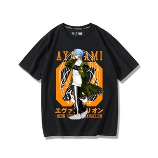 ราคาถูก เสื้อยืด EVA Ayanami Rei/Asuka Langley Soryu แขนสั้นผ้าฝ้ายพิมพ์ลายน้ำด้านบน เสื้อคู่