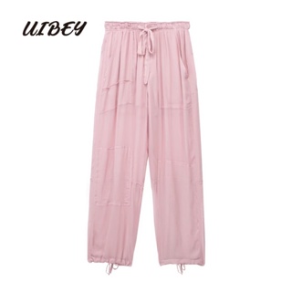 Uibey กางเกงขายาว เอวสูง โปร่งแสง สําหรับสตรี 8821
