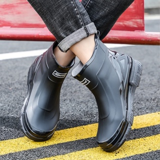สินค้าใหม่ รองเท้าบูทกันฝน PVC พื้นหนา กันลื่น กันน้ํา ทนต่อการสึกหรอ สําหรับผู้ชาย