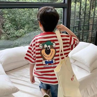 พร้อมส่ง ลดกระหน่ํา เสื้อยืดแขนสั้น ลายทาง สไตล์เกาหลี ญี่ปุ่น สําหรับเด็กผู้ชาย 2023