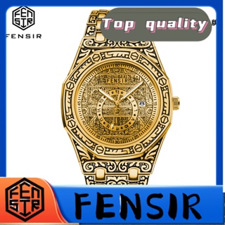 Fensir FENSIR พร้อมส่ง นาฬิกาข้อมือควอทซ์อัตโนมัติ กันน้ํา แกะสลักปฏิทิน สไตล์เรโทร สําหรับผู้ชาย