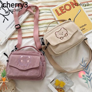 Cherry3 กระเป๋าสะพายไหล่ ผ้าลูกฟูก พิมพ์ลายการ์ตูนหมี สําหรับเดินทาง