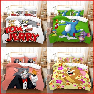 Fash Tom Jerry 3in1 ชุดเครื่องนอน ผ้าปูที่นอน ผ้าห่ม ผ้านวม ห้องนอน ซักทําความสะอาดได้ สะดวกสบาย