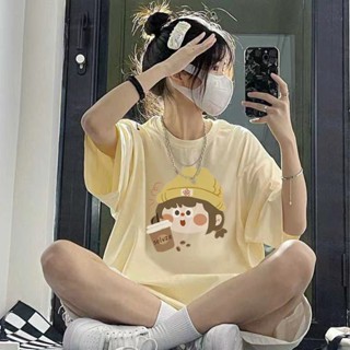 เสื้อยืดคอกลม แขนสั้น พิมพ์ลายการ์ตูนน่ารัก ทรงหลวม แฟชั่นฤดูร้อน สําหรับผู้หญิง