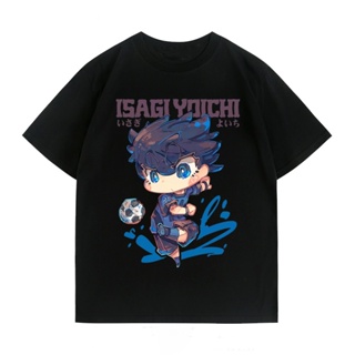 ราคาถูก BLUE LOCK Anime Isagi Yoichi พิมพ์ต้นฉบับมังงะสไตล์แขนสั้นเสื้อยืดผ้าฝ้ายแท้ เสื้อคู่