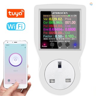 {fash} Tuya Wifi ปลั๊กไฟอัจฉริยะ หน้าจอสี 2.4 นิ้ว ควบคุมผ่านแอพ โทรศัพท์มือถือ