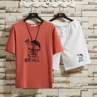 เสื้อยืดลําลอง แขนสั้น คอกลม พิมพ์ลายชินจัง และกางเกงขาสั้น พลัสไซซ์ แฟชั่นฤดูร้อน สําหรับผู้ชาย และนักเรียน