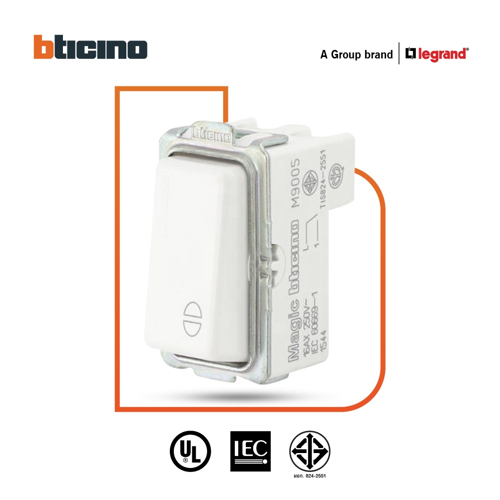 bticino-สวิตซ์แบบกด-1ช่อง-เมจิก-สีขาว-push-button-1module-10a-250v-white-magic-m9005-btismart