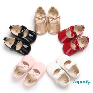 Aqq- รองเท้าหนัง PU พื้นนิ่ม ประดับโบว์ พื้นแบน น่ารัก แฟชั่นฤดูใบไม้ผลิ ฤดูร้อน สไตล์เจ้าหญิง สําหรับเด็กผู้หญิง