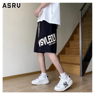 ASRV กางเกงขาสั้นผู้ชายพิมพ์ลายแบรนด์อินเทรนด์แนวสปอร์ตลำลองทรงหลวมเอวกลางกางเกงห้าจุดคู่