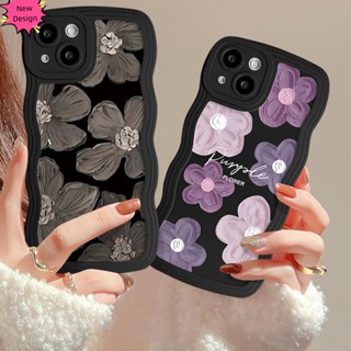 เคสโทรศัพท์มือถือ Tpu นิ่ม เคสซิลิโคน สําหรับ Oppo A92 A52A74 A15 A15S A95 A3S A5 A12E A33 A9 A5 2020 A35 A53 A32 A72 A74 A54 A93 4G 5G ขอบหยัก ลายดอกไม้ สีดํา สีม่วง