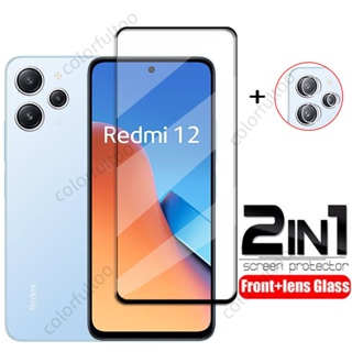 2 in 1 ฟิล์มกระจกนิรภัยกันรอยหน้าจอ แบบเต็มจอ ด้านหลัง กันรอยเลนส์กล้อง สําหรับ Xiaomi Redmi 12 10C 10 Redmi10 2022 Redmi12