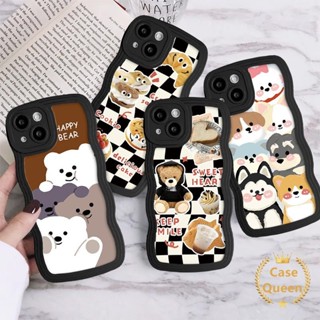 เคสโทรศัพท์มือถือ ลายลูกสุนัข หมีน่ารัก ขอบหยัก สําหรับ Oppo A17 A77 A96 A57 A77s A7 A17K A15 A36 A74 A35 A9 A5 A16s A11K A11 A76 A12 A95 A5s A16K A16E A15s A32 A54 A16 A53 A33 A3s