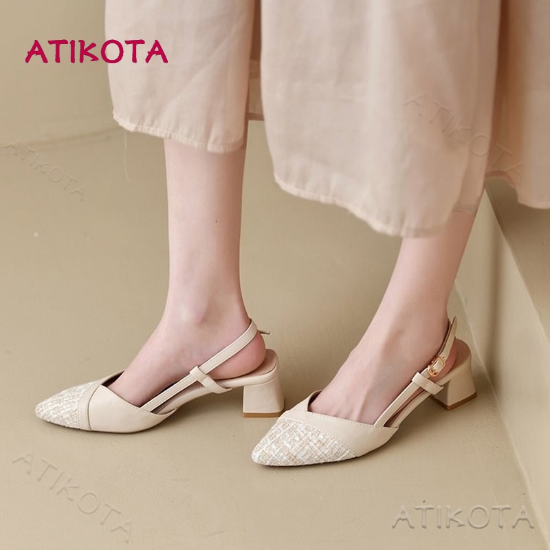 atikota-รองเท้าส้นสูง-หัวแหลม-แต่งหัวเข็มขัด-สวมใส่สบาย-เข้ากับทุกการแต่งกาย-แฟชั่นสําหรับผู้หญิง