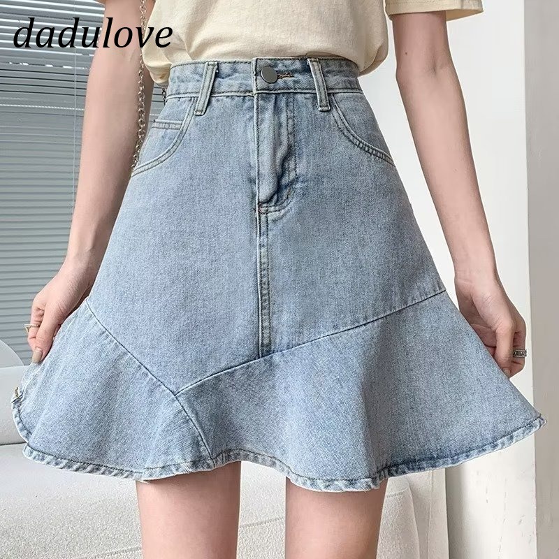 dadulove-new-korean-version-of-ins-retro-lotus-leaf-skirt-niche-high-waist-denim-skirt-a-word-skirt-bag-hip-skirt