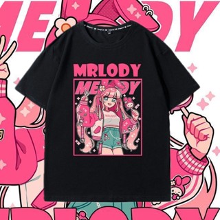 ราคาถูก Melody เสื้อยืดหญิงฤดูร้อนการ์ตูนอะนิเมะการออกแบบยอดนิยมผ้าฝ้ายแขนสั้นหญิง เสื้อคู่